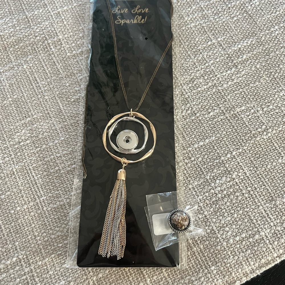 Magnolia and Vine Gold and Silver Necklace with Tassel and charm